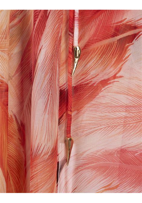 Long Sleeveless Silk Dress With Orange Plumage Print ROBERTO CAVALLI | SWT132-CTL7101505