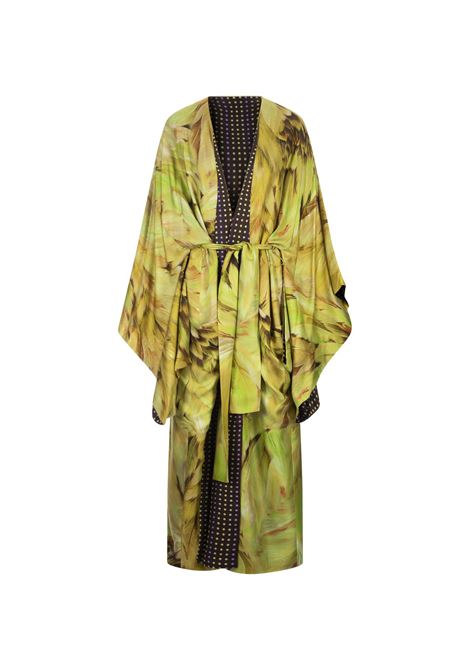 Reversible Long Dress With Green Plumage Print ROBERTO CAVALLI | SWT500-4QL7101007