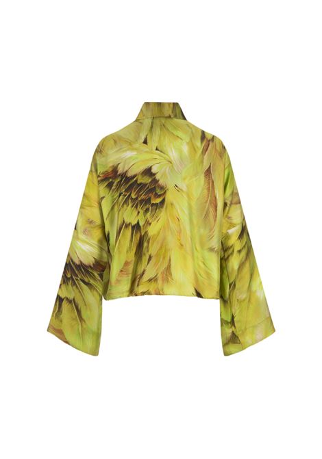 Lime Plumage Print Shirt ROBERTO CAVALLI | SWT705-4QL7101007