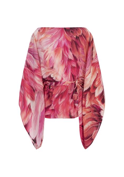 Short Caftan With Plumage Print In Pink ROBERTO CAVALLI | SWT725-SQL7105597