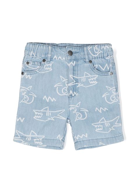 Blue Denim Bermuda Shorts With Shark Print STELLA MCCARTNEY KIDS | TU6649-Z1701601BC