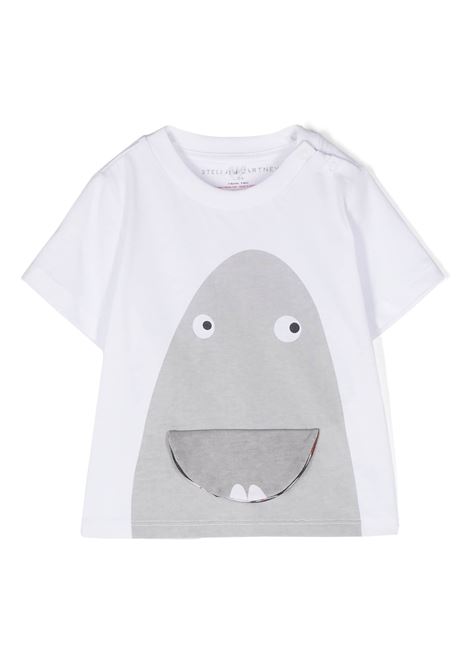 Shark Face Flap T-Shirt In White STELLA MCCARTNEY KIDS | TU8671-Z0434101