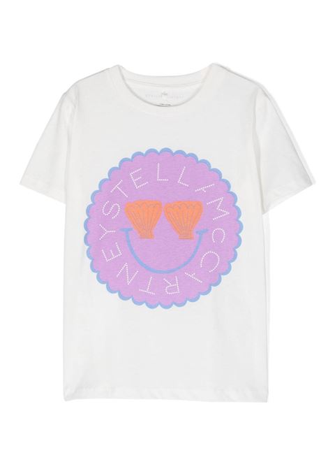 White T-Shirt With Disc With Shell Logo STELLA MCCARTNEY KIDS | TU8D31-Z0434101