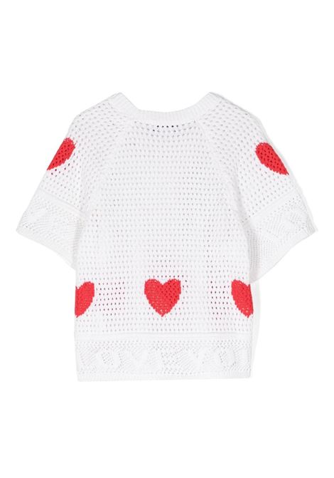 T-Shirt a Uncinetto Bianco Con Cuori Rossi STELLA MCCARTNEY KIDS | TU9A51-Z1841101