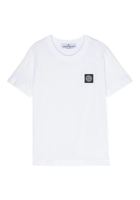 White T-Shirt With Logo Patch STONE ISLAND JUNIOR | 801620147V0001