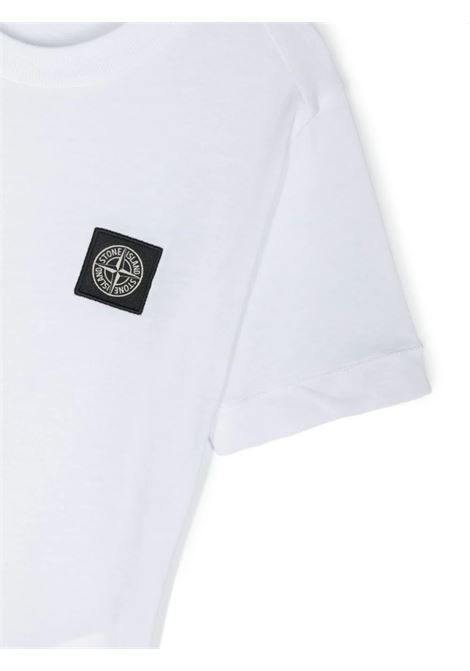T-Shirt Bianca Con Patch Logo STONE ISLAND JUNIOR | 801620147V0001