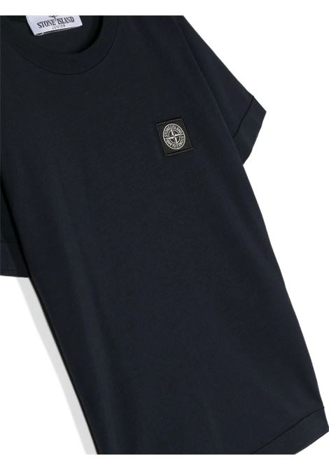 Navy Blue T-Shirt With Logo Patch STONE ISLAND JUNIOR | 801620147V0020