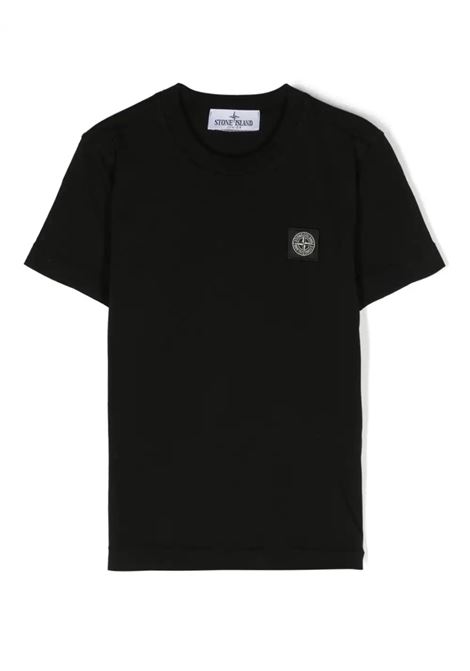 T-Shirt Nera Con Patch Logo STONE ISLAND JUNIOR | 801620147V0029