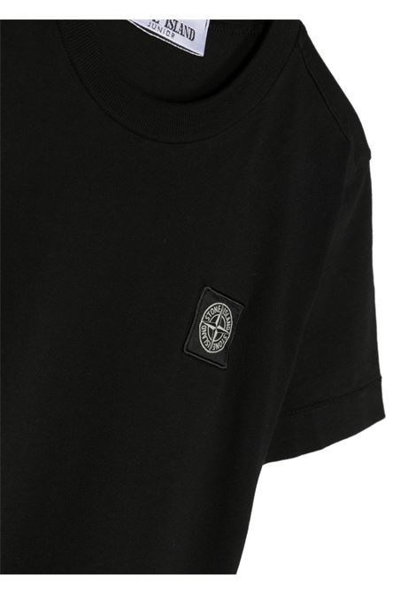 Black T-Shirt With Logo Patch STONE ISLAND JUNIOR | 801620147V0029