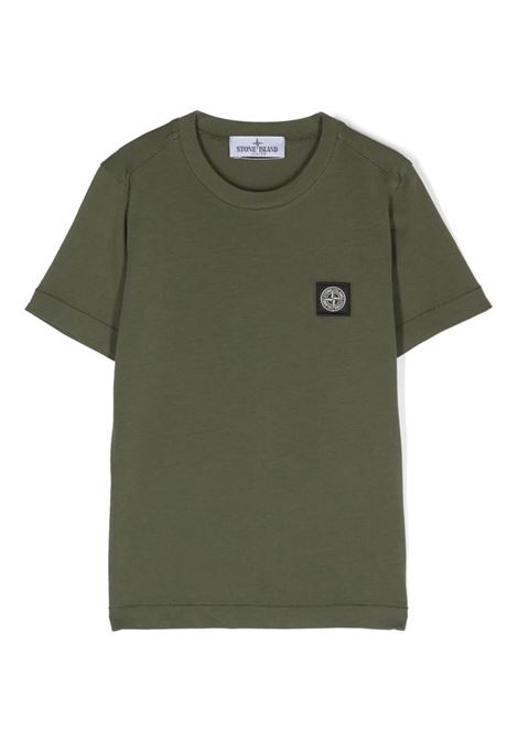 T-Shirt Verde Oliva Con Patch Logo STONE ISLAND JUNIOR | 801620147V0058