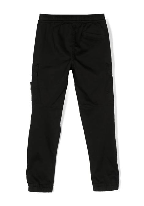Black Cotton and Silk Satin Cargo Trousers STONE ISLAND JUNIOR | 801631212V0029
