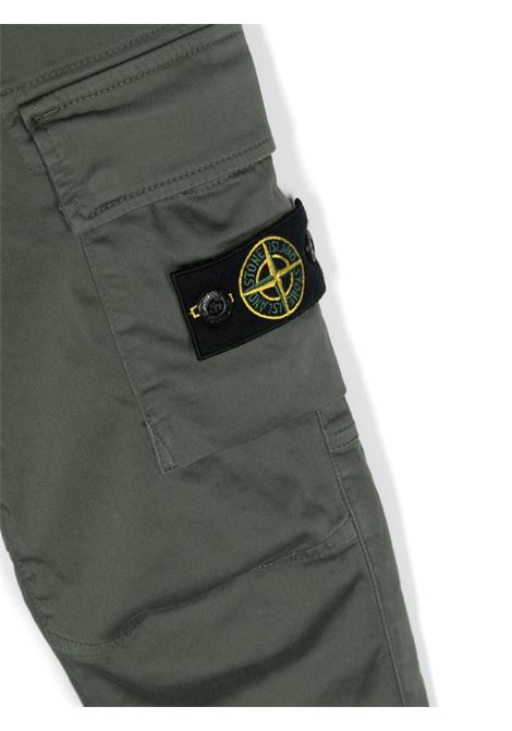 Green Cotton and Silk Satin Cargo Trousers STONE ISLAND JUNIOR | 801631212V0058