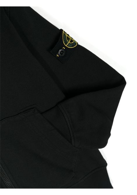 Black Full Zip Hoodie with Logo STONE ISLAND JUNIOR | 801660740V0029