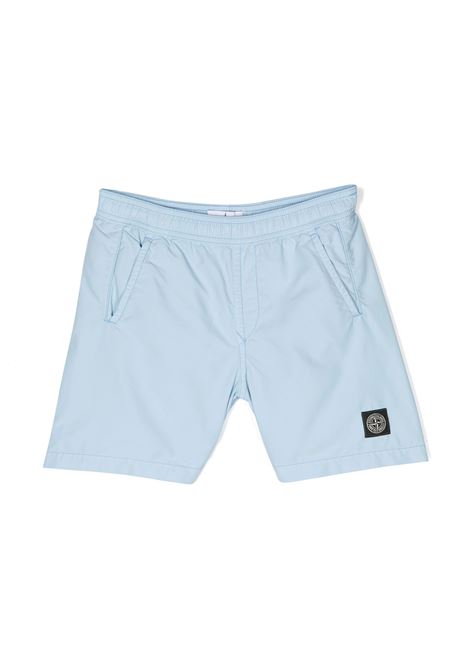 Light Blue Swim Shorts With Logo Patch STONE ISLAND JUNIOR | 8016B0346V0040