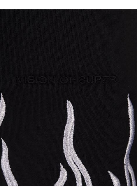Shorts Neri Con Fiamme Bianche Ricamate VISION OF SUPER | VS01164BLACK