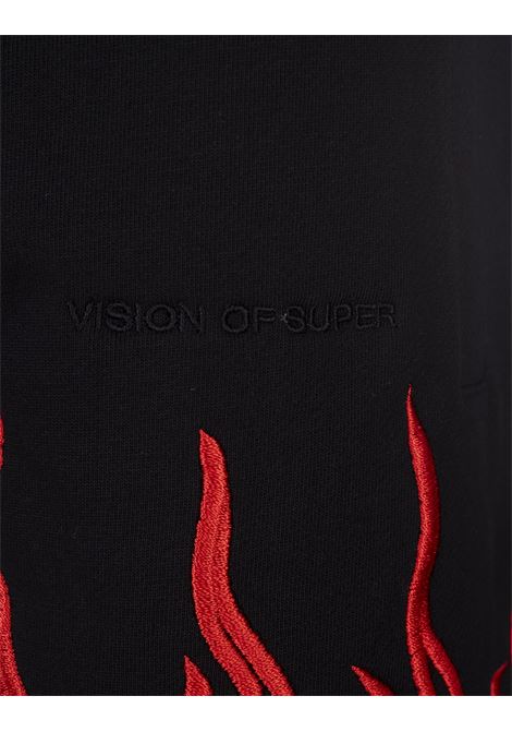 Black Shorts With Embroidered Red Flames VISION OF SUPER | VS01165BLACK