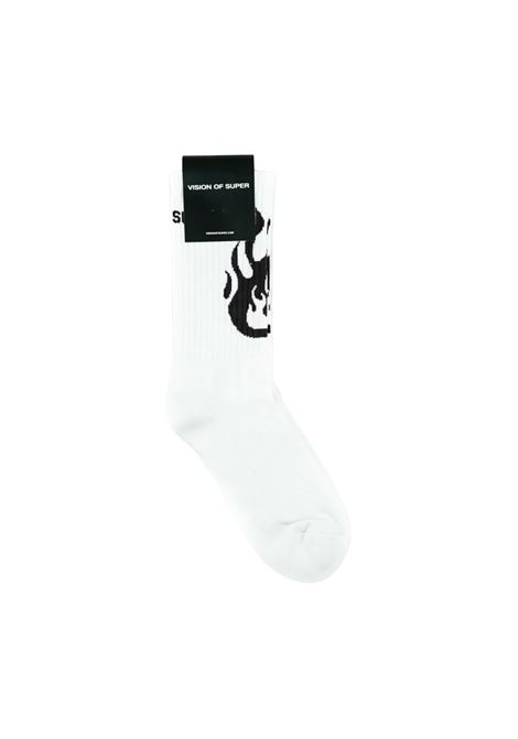 White Socks With Black Flame Logo VISION OF SUPER | Underwear | VSA00161CZWHITE