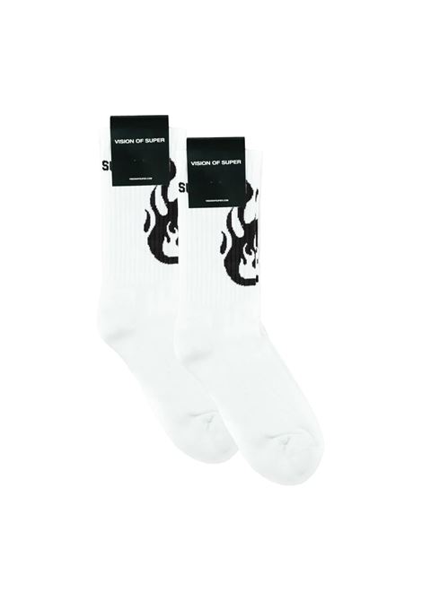 White Socks With Black Flame Logo VISION OF SUPER | VSA00161CZWHITE