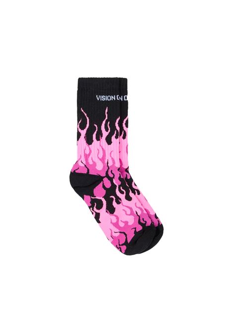 Black Socks With Triple Fuchsia Flame VISION OF SUPER | VSA01006BLACK