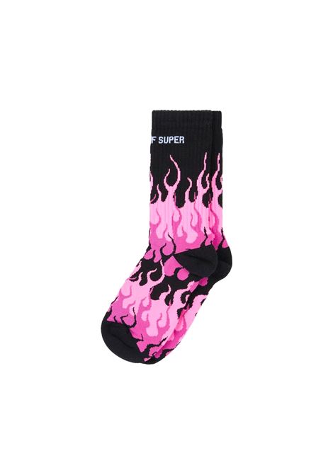 Black Socks With Triple Fuchsia Flame VISION OF SUPER | VSA01006BLACK