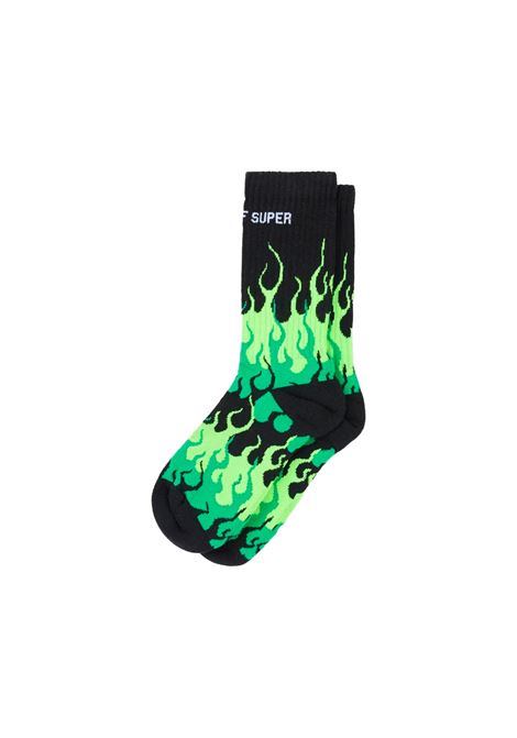 Black Socks With Triple Green Flame VISION OF SUPER | VSA01008BLACK