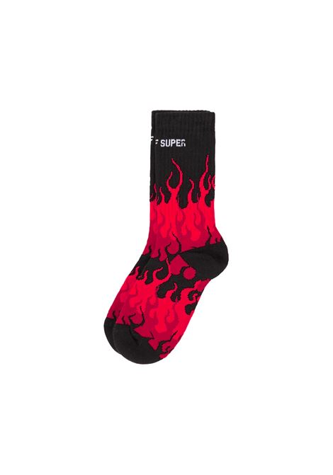 Black Socks With Triple Red Flame VISION OF SUPER | VSA01010BLACK