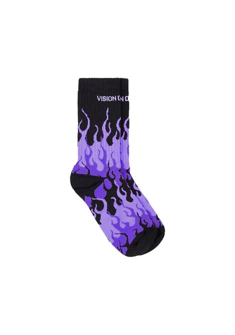 Black Socks With Triple Purple Flame VISION OF SUPER | Underwear | VSA01011BLACK