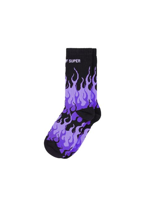 Black Socks With Triple Purple Flame VISION OF SUPER | VSA01011BLACK