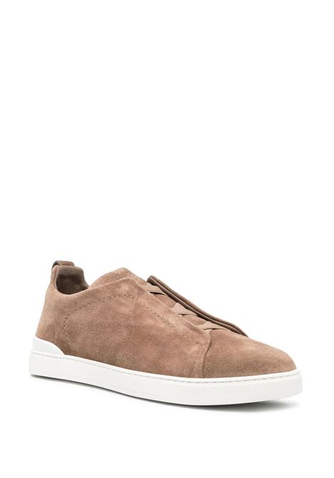 Sneakers Triple Stitch In Suede Marrone ZEGNA | LHSOY-S4667ZCOC