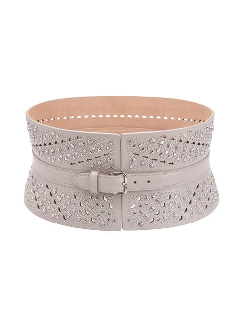 Cintura Bustier In Pelle Grigio Perla Con Motivo Microborchie  ALAIA | 9W1E082RCJ89C012
