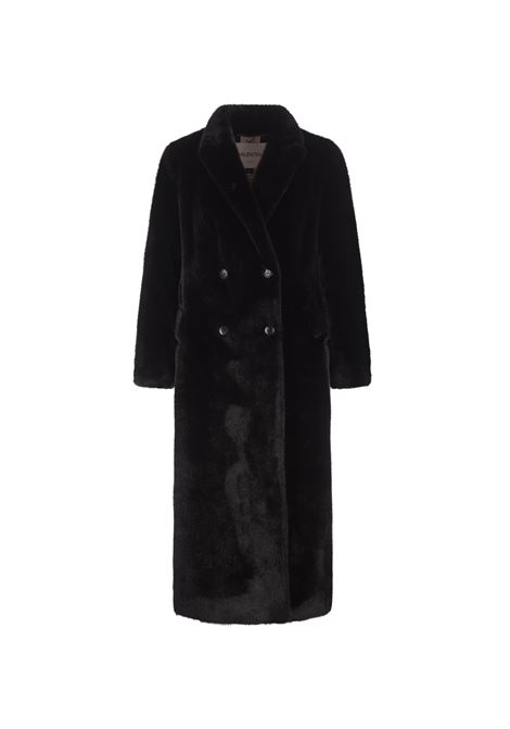Cappotto Lungo Doppiopetto in Finta Pelliccia Nera VALENTINI 1972 | Capispalla | 2111BLACK