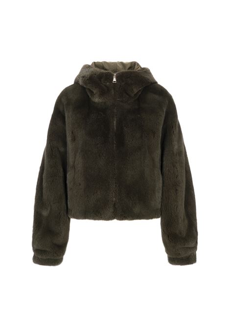 Giacca Reversibile In Pelliccia Di Visone Bosco Con Cappuccio BLANCHA | 25061/150BOSCO