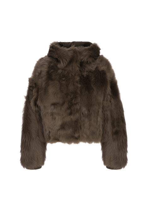 Giacca Con Cappuccio In Shearling a Pelo Lungo Pietra BLANCHA | 25061/301PIETRA