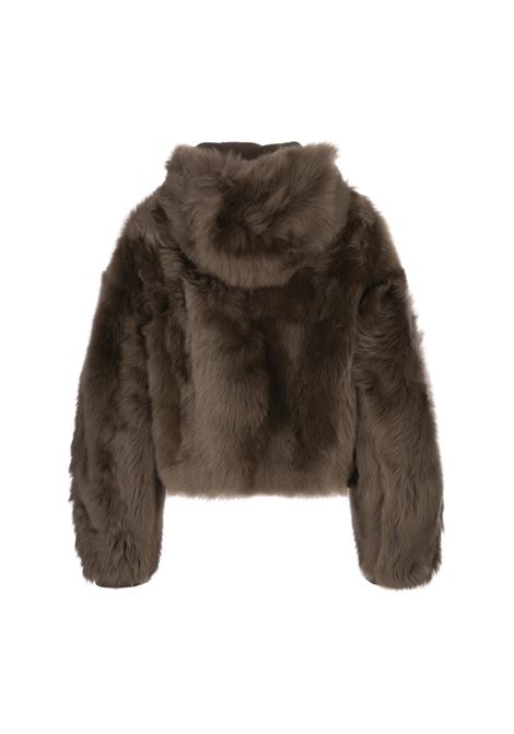 Giacca Con Cappuccio In Shearling a Pelo Lungo Pietra BLANCHA | 25061/301PIETRA
