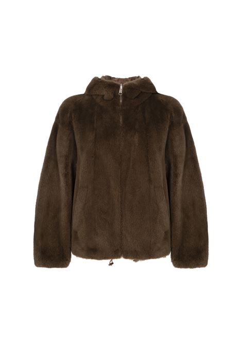 Giacca Reversibile Mastice In Visone Con Cappuccio BLANCHA | 25083-150MASTICE