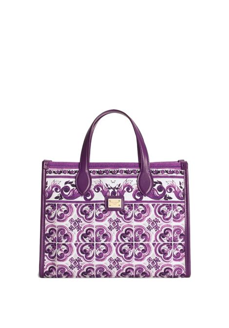 Borsa a Mano in Canvas Stampato Maiolica Viola DOLCE & GABBANA KIDS | Borse | EB0252-A7131I03TN