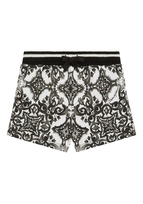 Bermuda In Pile Con Stampa Maiolica Nera DOLCE & GABBANA KIDS | Pantaloni | L1JQS2-II7HRIZ3TN