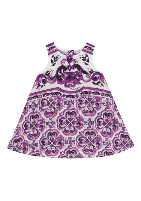 Abito Smanicato Con Stampa Maiolica Viola DOLCE & GABBANA KIDS | vestitini e tutine | L24DH5-HH5ENIP3TN