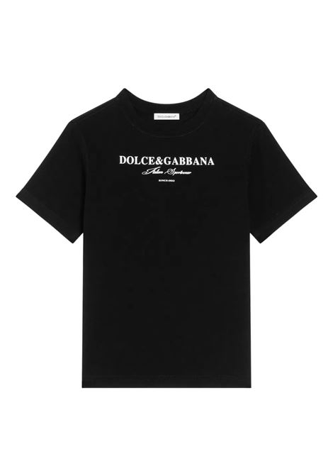 Black T-Shirt with Dolce&Gabbana Logo DOLCE & GABBANA KIDS | T-Shirts | L4JTHU-G7PBNN0000