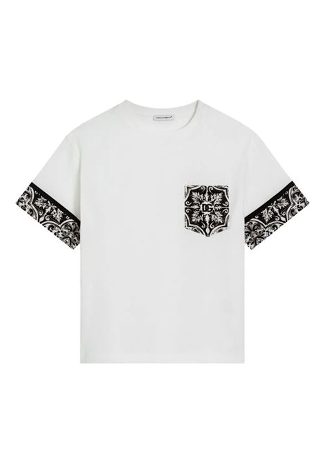 T-Shirt Bianca In Jersey Con Stampa Maiolica DOLCE & GABBANA KIDS | T-Shirts | L4JTIS-G7O9GHY5DQ