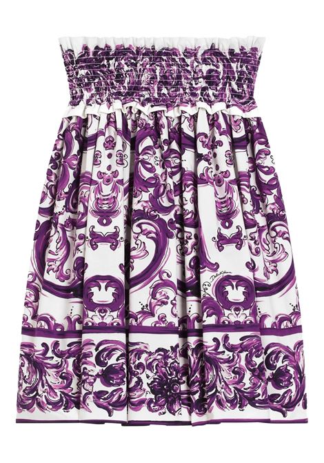 Gonna In Popeline Con Stampa Maiolica Viola DOLCE & GABBANA KIDS | Gonne | L55I64-FI5JGH15DQ