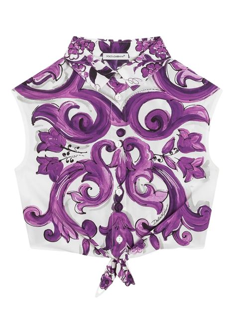 Sleeveless Shirt With Purple Maiolica Print DOLCE & GABBANA KIDS | Shirts | L56S41-HH5ENIP3TN