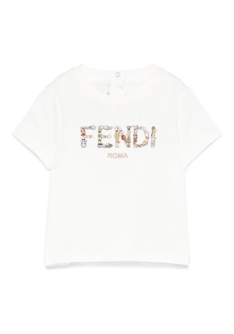 T-Shirt Bianca Con Stampa Fendi Multicolor FENDI KIDS | T-Shirts | BMI267-7AJF0TU9