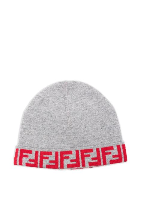Grey Beanie with Red FF Motif FENDI KIDS | Hats | JUP063-AO29F0WZ4