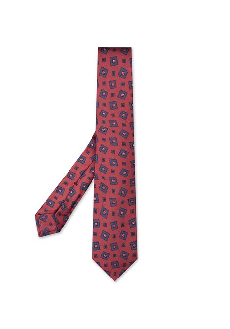 Cravatta In Seta Rossa Con Pattern a Contrasto KITON | UCRVKRC05L4907