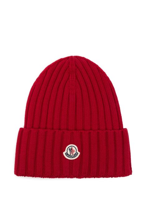 Red Ribbed Wool Hat With Logo Patch MONCLER | Hats | 093-3B00036 A9327456