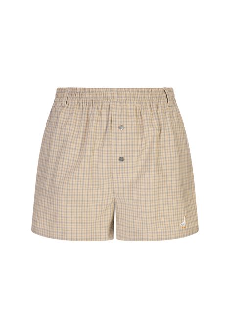 Shorts In Popeline a Quadretti Beige Goose Embroidery MOSCHINO | 252EA031755482081