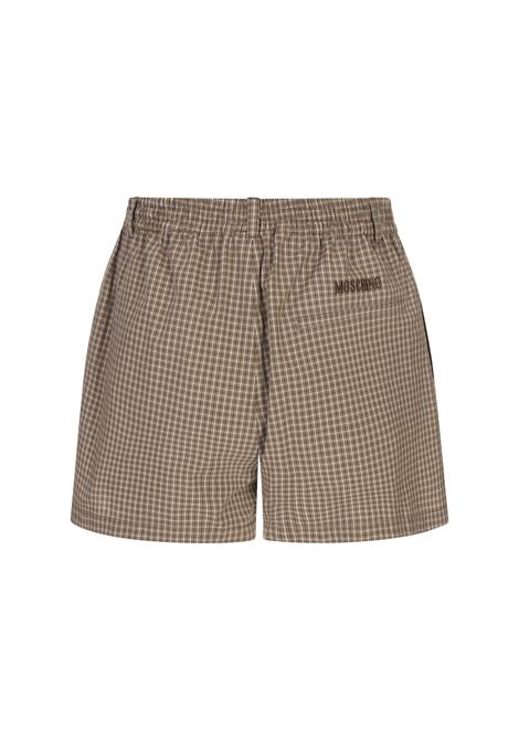 Shorts In Popeline a Quadretti Marrone Goose Embroidery MOSCHINO | 252EA031755482512