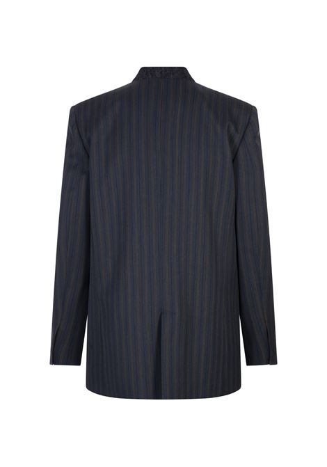 Blazer Monopetto In Lana Vergine Blu a Righe MOSCHINO | 252EA050355361290
