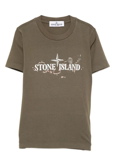 T-Shirt Verde Militare Con Stampa Logo STONE ISLAND JUNIOR | T-Shirts | S16-2100010 S0259V0054
